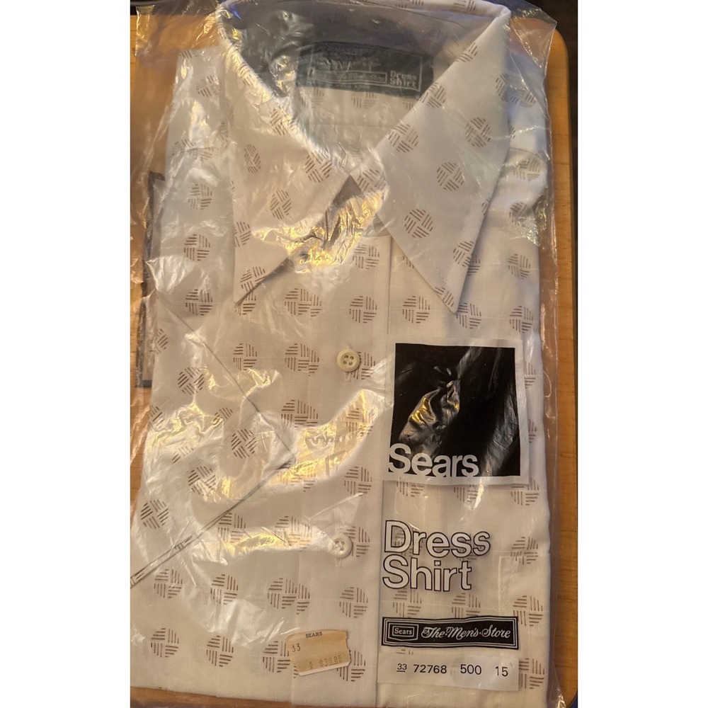 Vtg Sears The Mens Store Dress Shirt Short Sleeve Geometric 15 Perma-Prest Disco